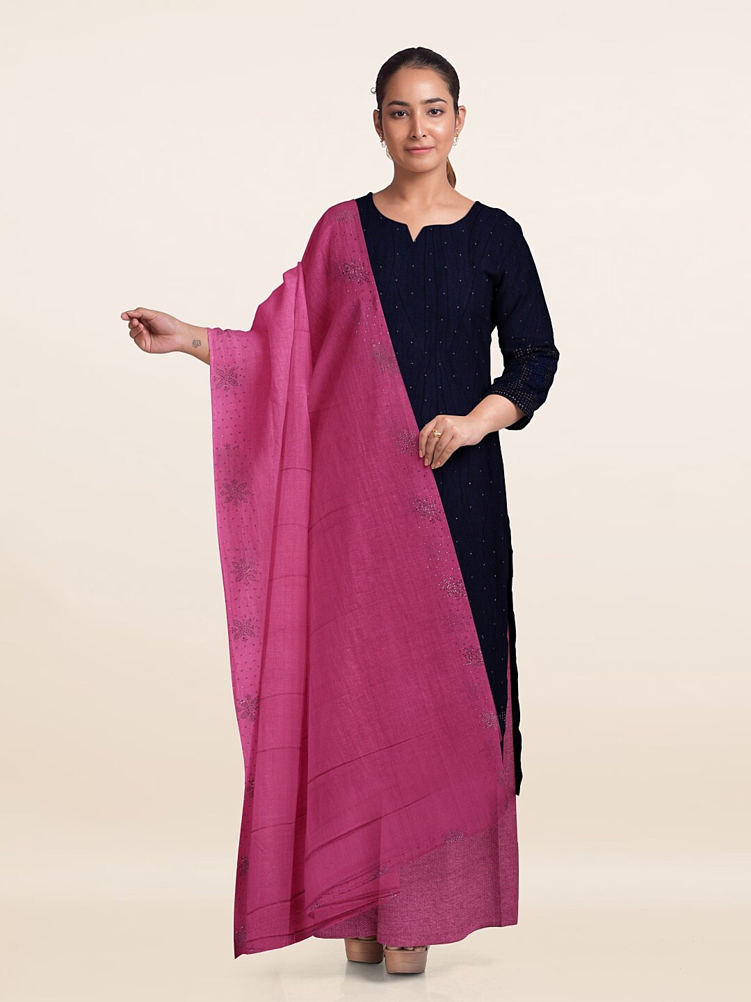 Pothys Embellished Unstitched Dress Material, Blue