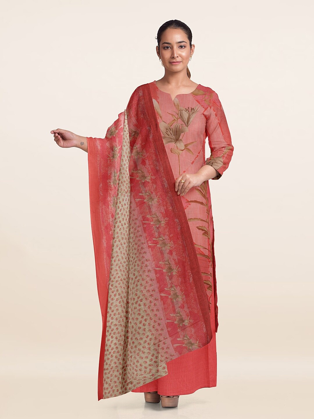 Pothys Unstitched Dress Material, Pink
