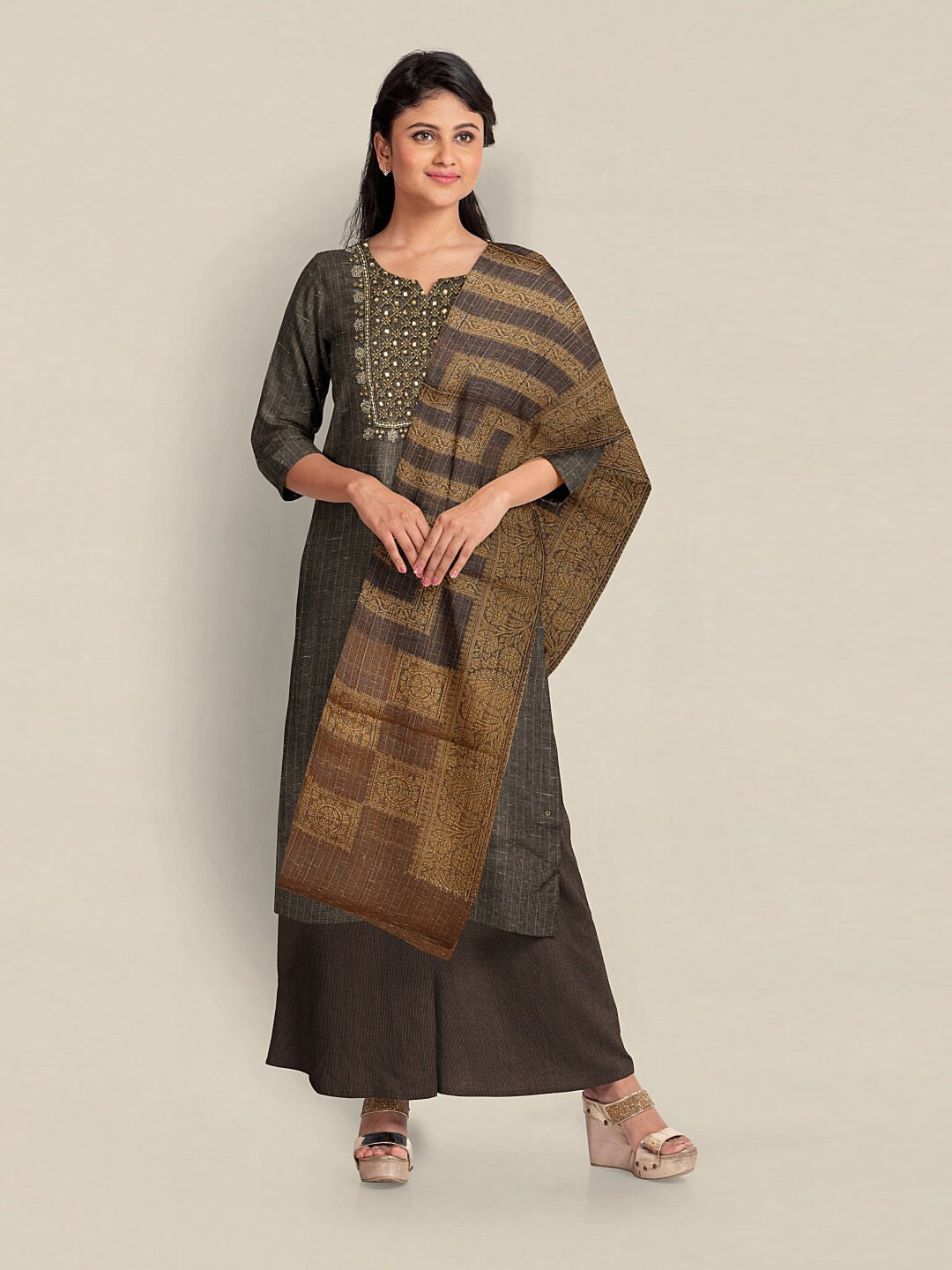 Pothys Embroidered Unstitched Dress Material, Brown 
Pothys Embroidered Unstitched Dress Material, Brown