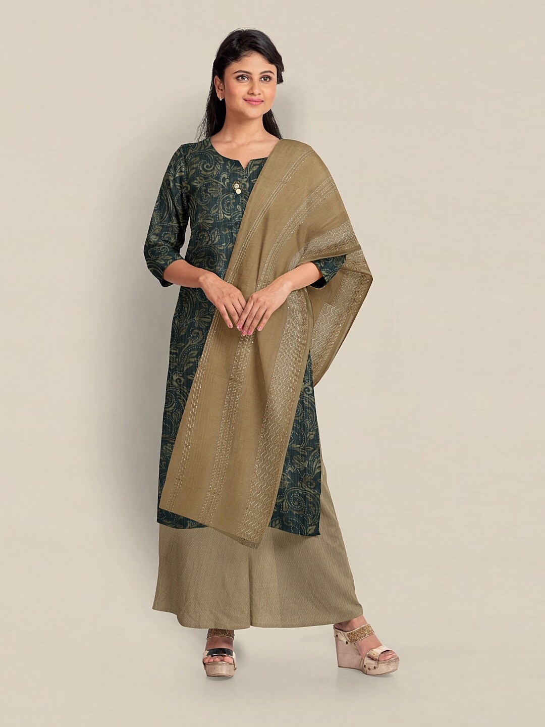 Pothys Printed Unstitched Dress Material, Grey