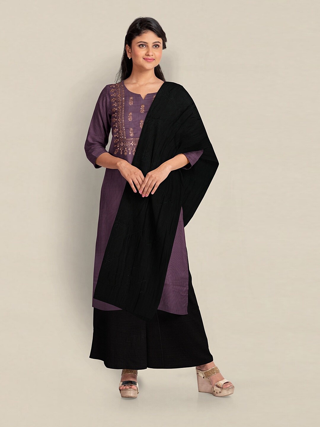 Pothys Embroidered Unstitched Dress Material, Purple