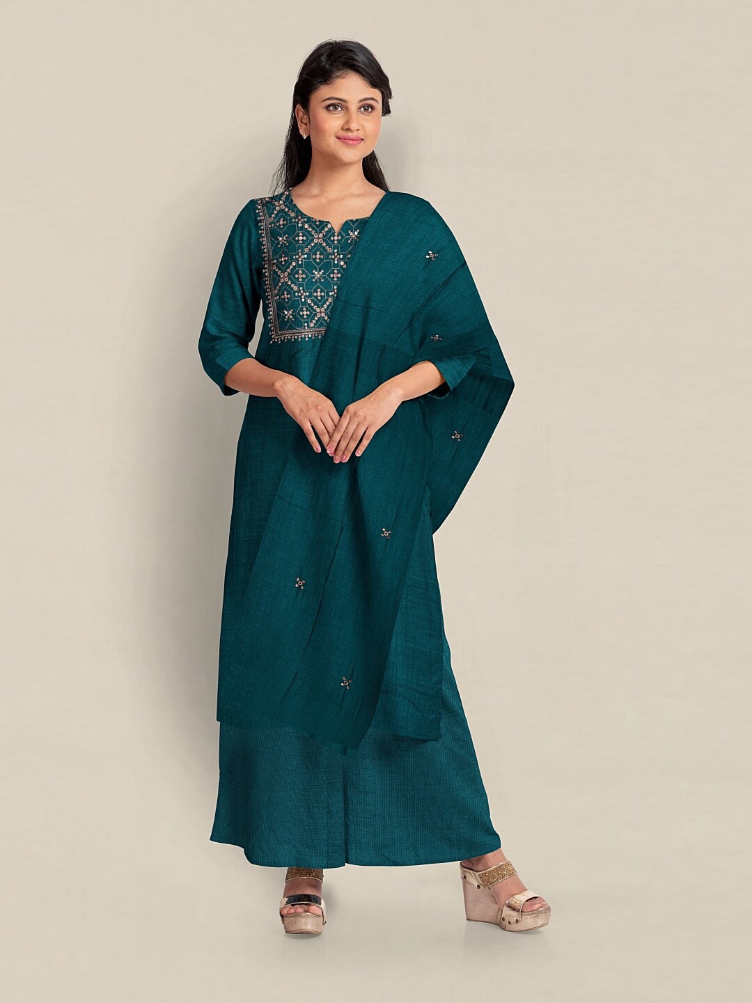 Pothys Embroidered Unstitched Dress Material, Blue