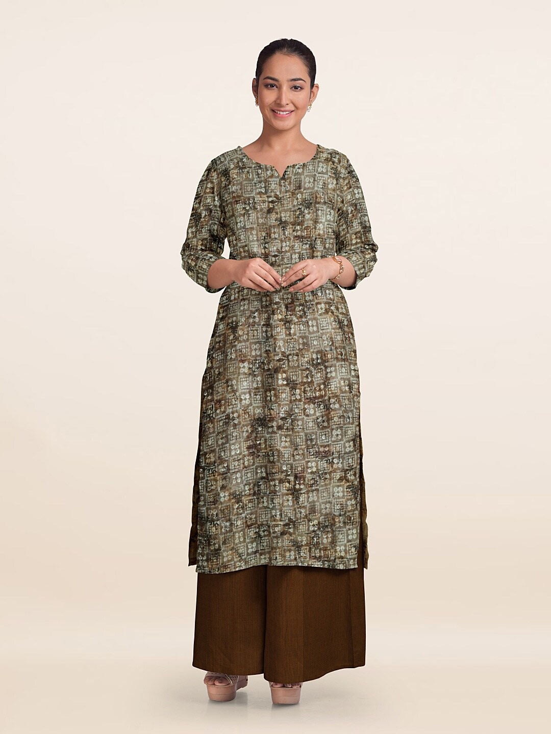 Pothys Printed Unstitched Dress Material, Cream