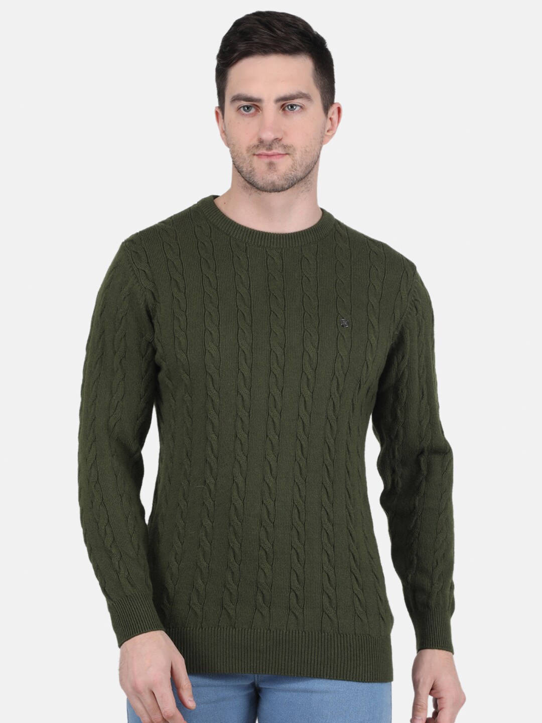 Monte Carlo Men Cable Knit Pullover Sweater, Olive