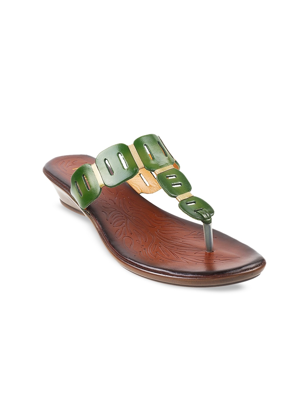 Metro Embellished Leather Wedge Heels, Green