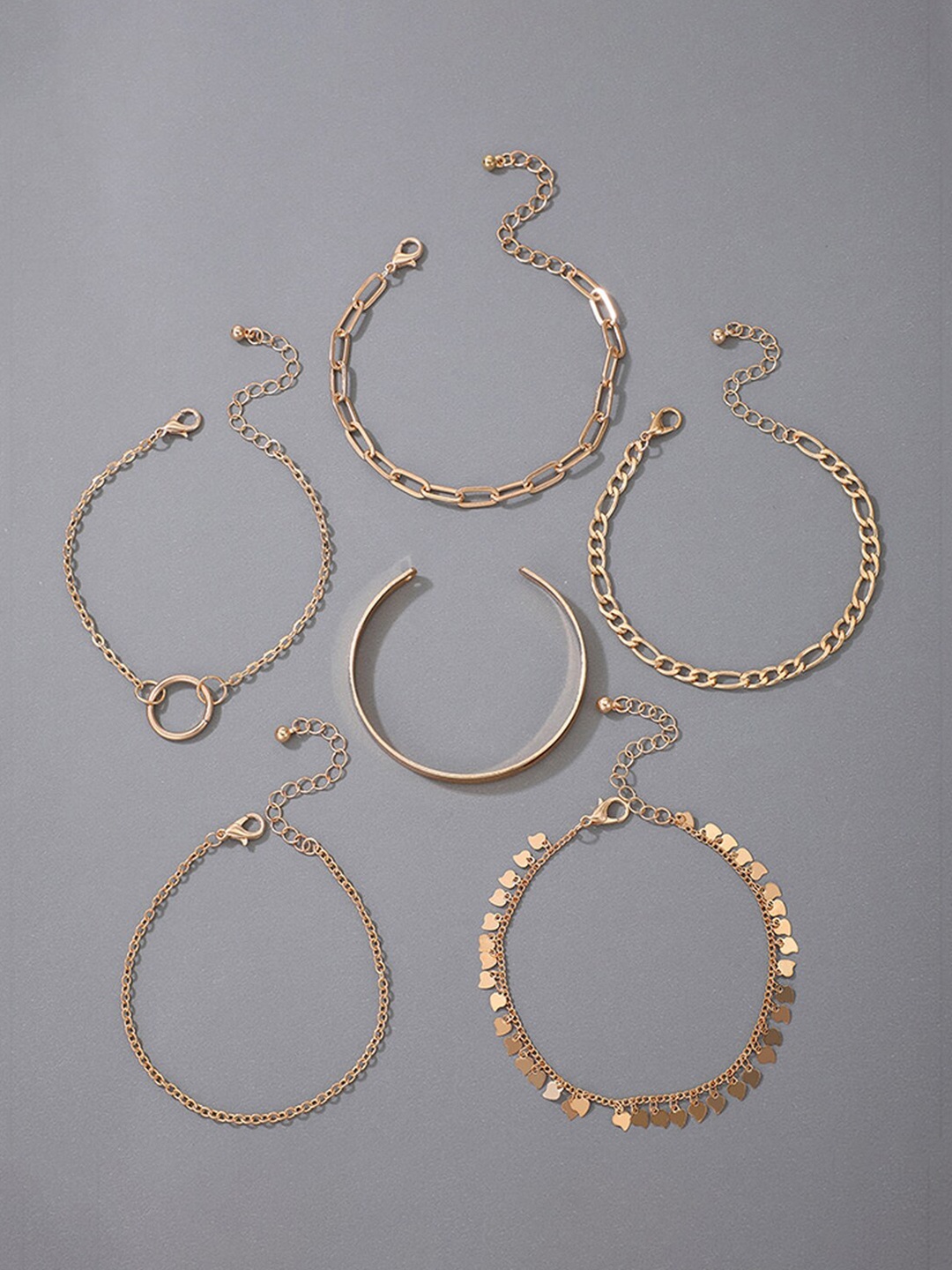 Jewels Galaxy Women Pack of 6 Gold-Plated Link Bracelet