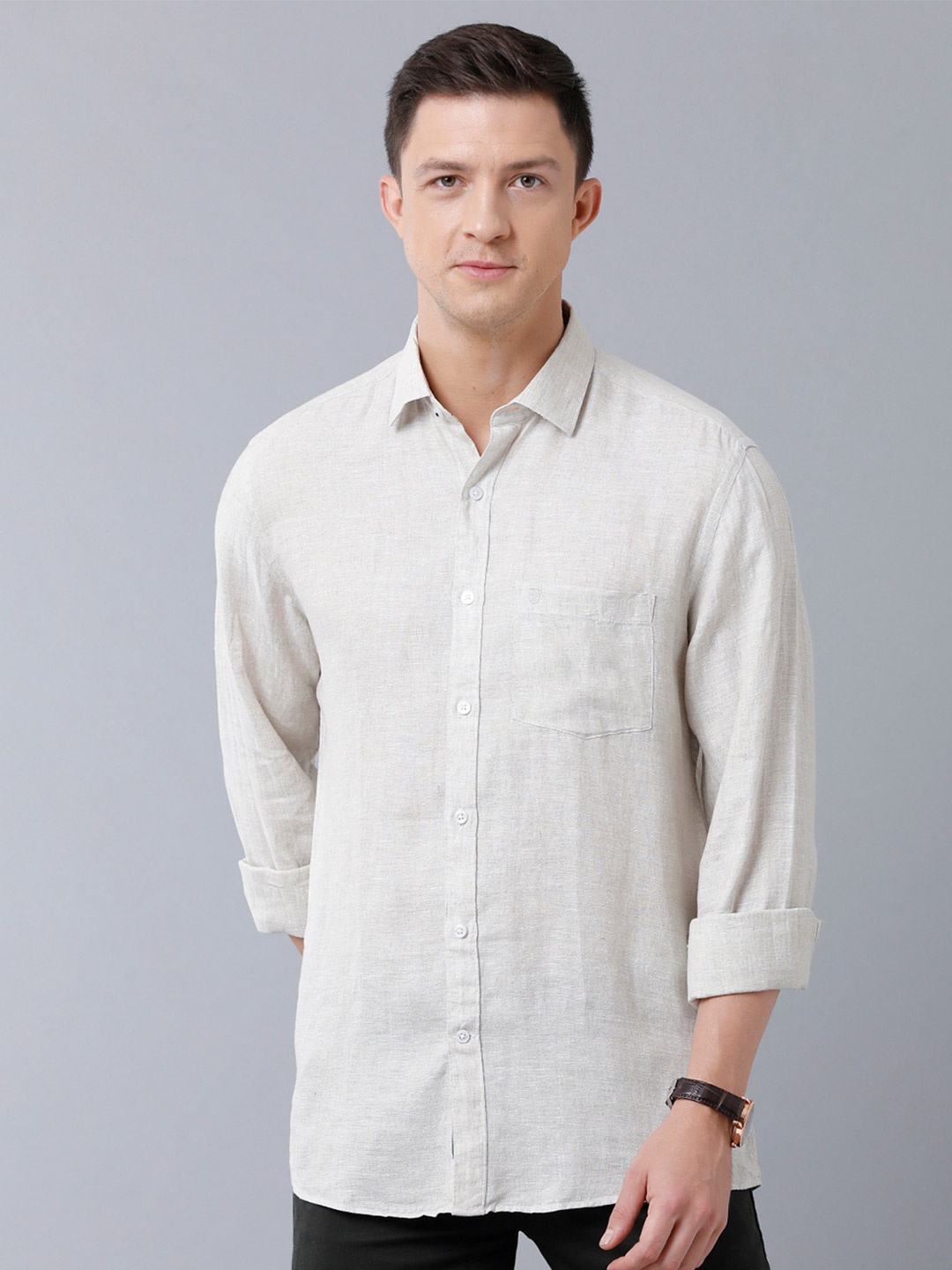 Linen Club Men Sustainable Casual Shirt, Beige