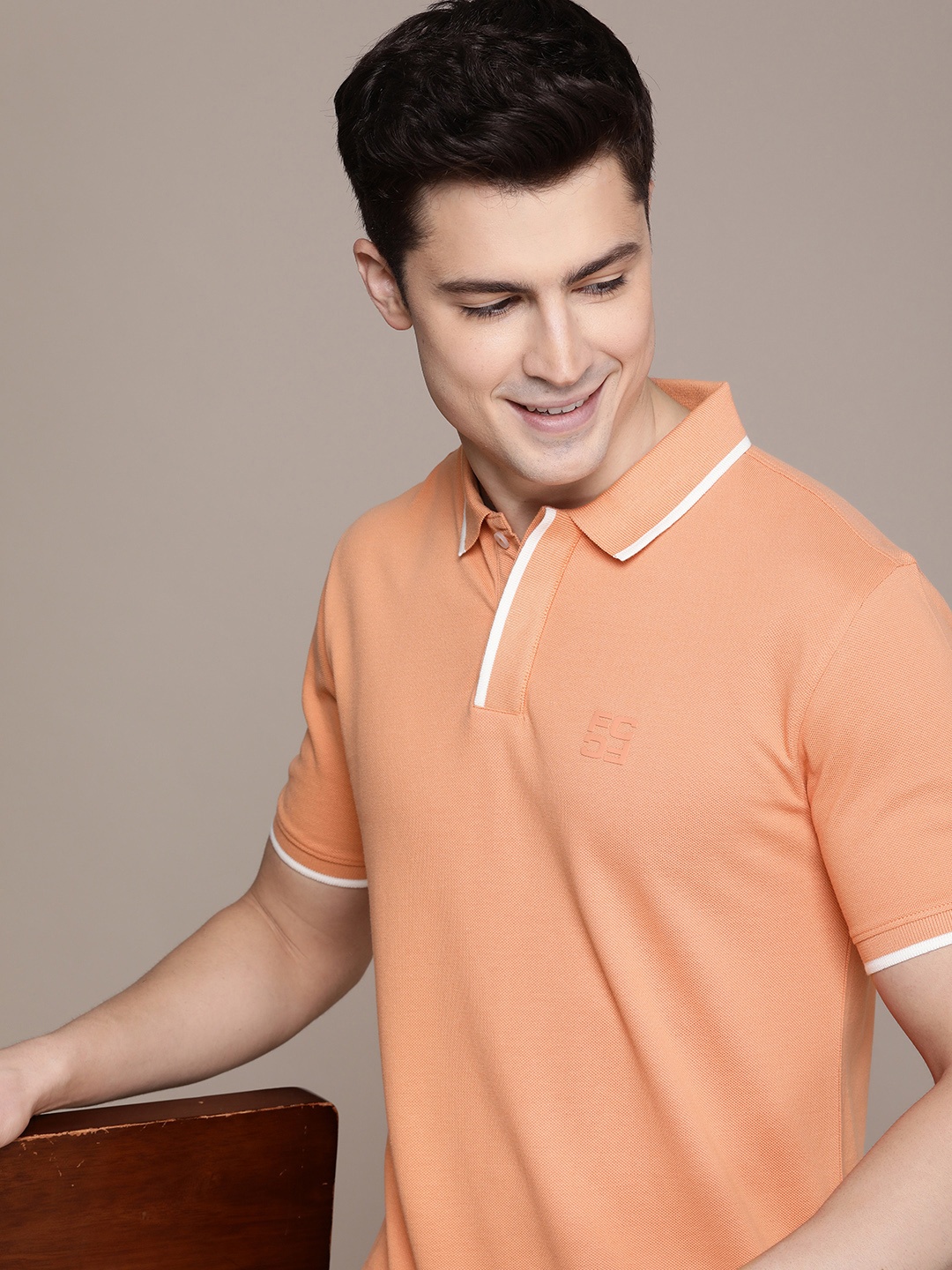 French Connection Polo Collar Pure Cotton T-shirt, Orange