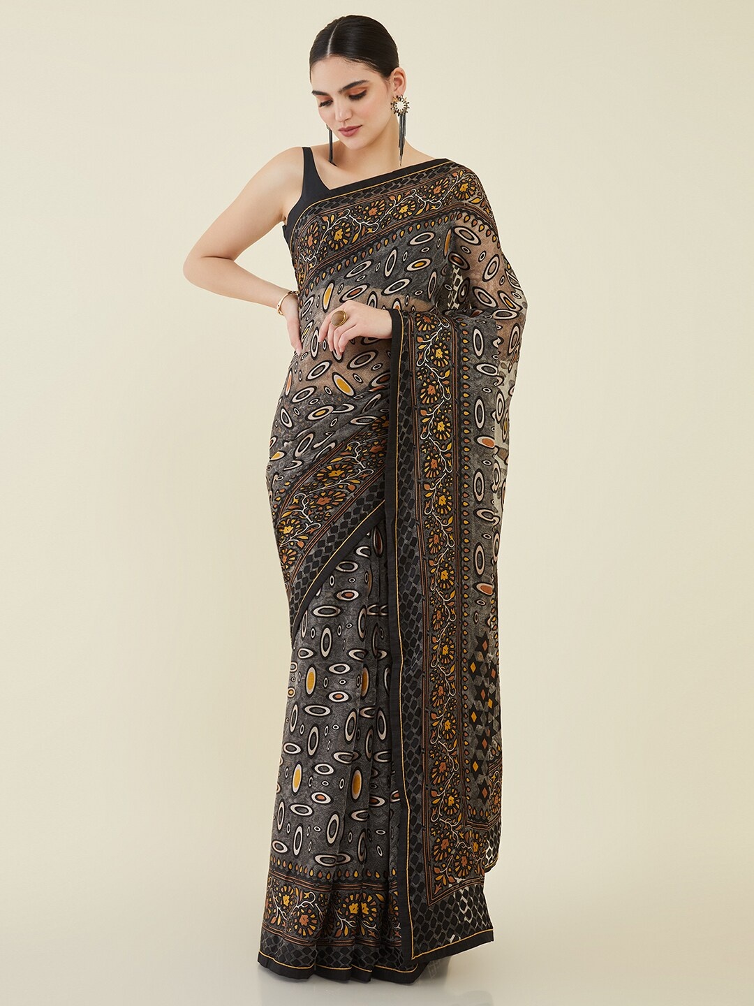 Soch Georgette Printed Saree, Grey