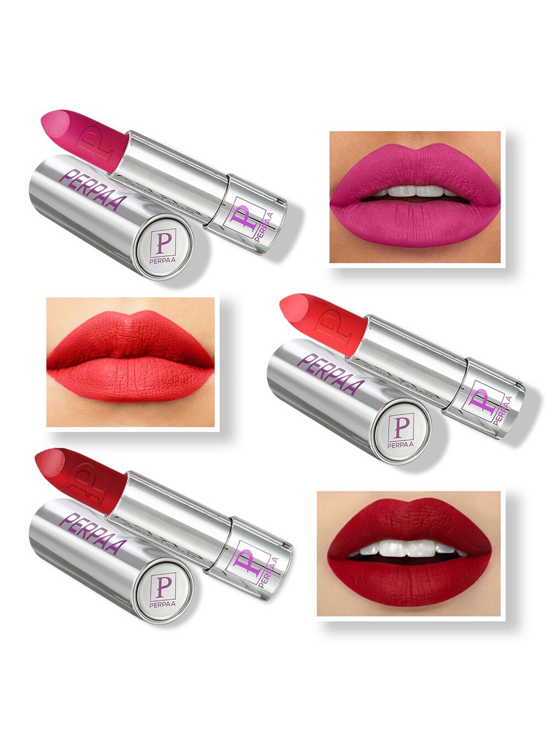 PERPAA Set of 3 Push Pop & Play Long-Lasting Moisturising Creamy Matte Lipsticks 3.5 g Each -Pink 175 - Orange 193 - Red 196
PERPAA Set of 3 Push Pop & Play Long-Lasting Moisturising Creamy Matte Lipsticks 3.5 g Each -Pink 175 - Orange 193 - Red 196