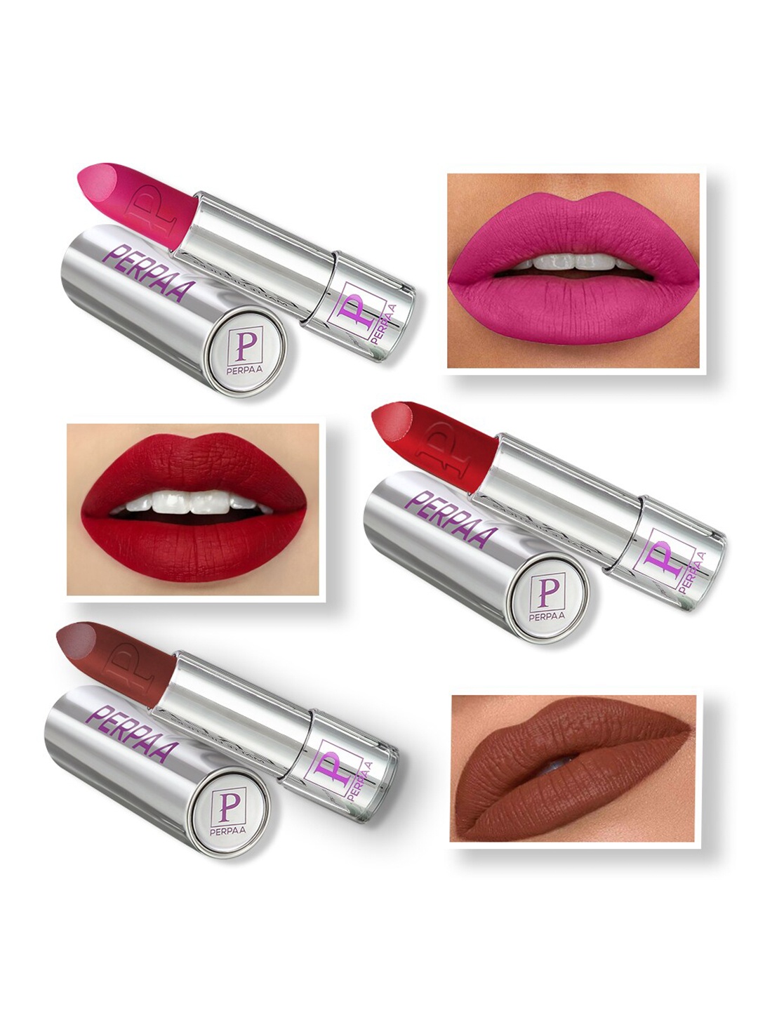 PERPAA Set of 3 Push Pop & Play Long-Lasting Moisturising Creamy Matte Lipsticks 3.5 g Each -Brown 167 - Pink 175 - Red 196
PERPAA Set of 3 Push Pop & Play Long-Lasting Moisturising Creamy Matte Lipsticks 3.5 g Each -Brown 167 - Pink 175 - Red 196