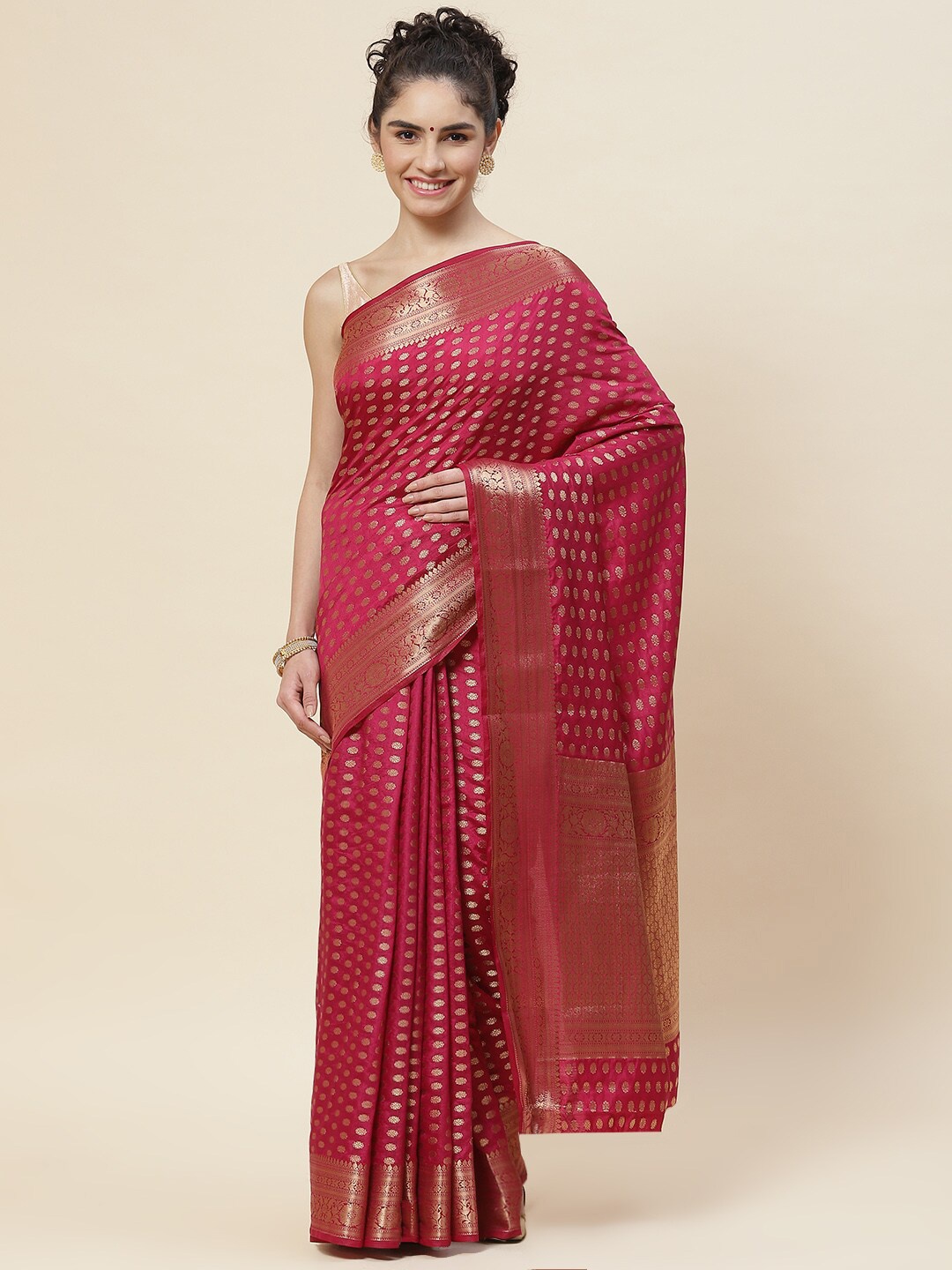 Meena Bazaar Woven Design Zari Saree, Burgundy