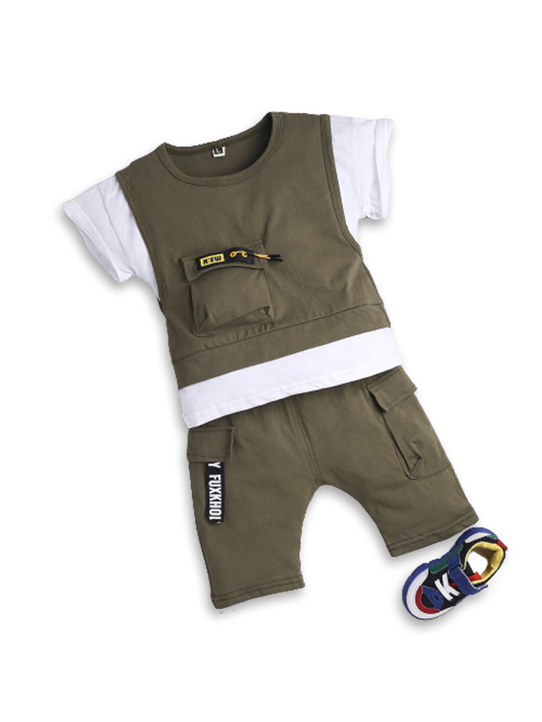 Hopscotch Boys Pure Cotton T-shirt & Shorts, Olive