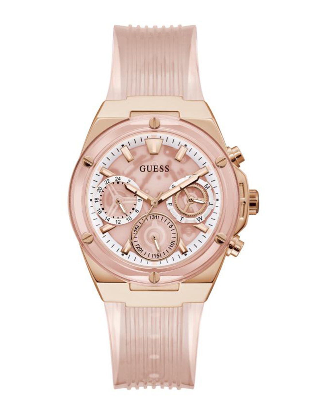 GUESS Women Embellished Dial & Stainless Steel Textured Straps Analogue Watch GW0409L3, Gold
GUESS Women Embellished Dial & Stainless Steel Textured Straps Analogue Watch GW0409L3, Gold