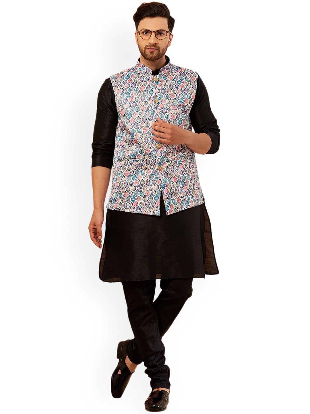 Armaan Ethnic Men Ethnic Motifs Dupion Silk Mandarin Collar Kurta with Churidar, Black
Armaan Ethnic Men Ethnic Motifs Dupion Silk Mandarin Collar Kurta with Churidar, Black