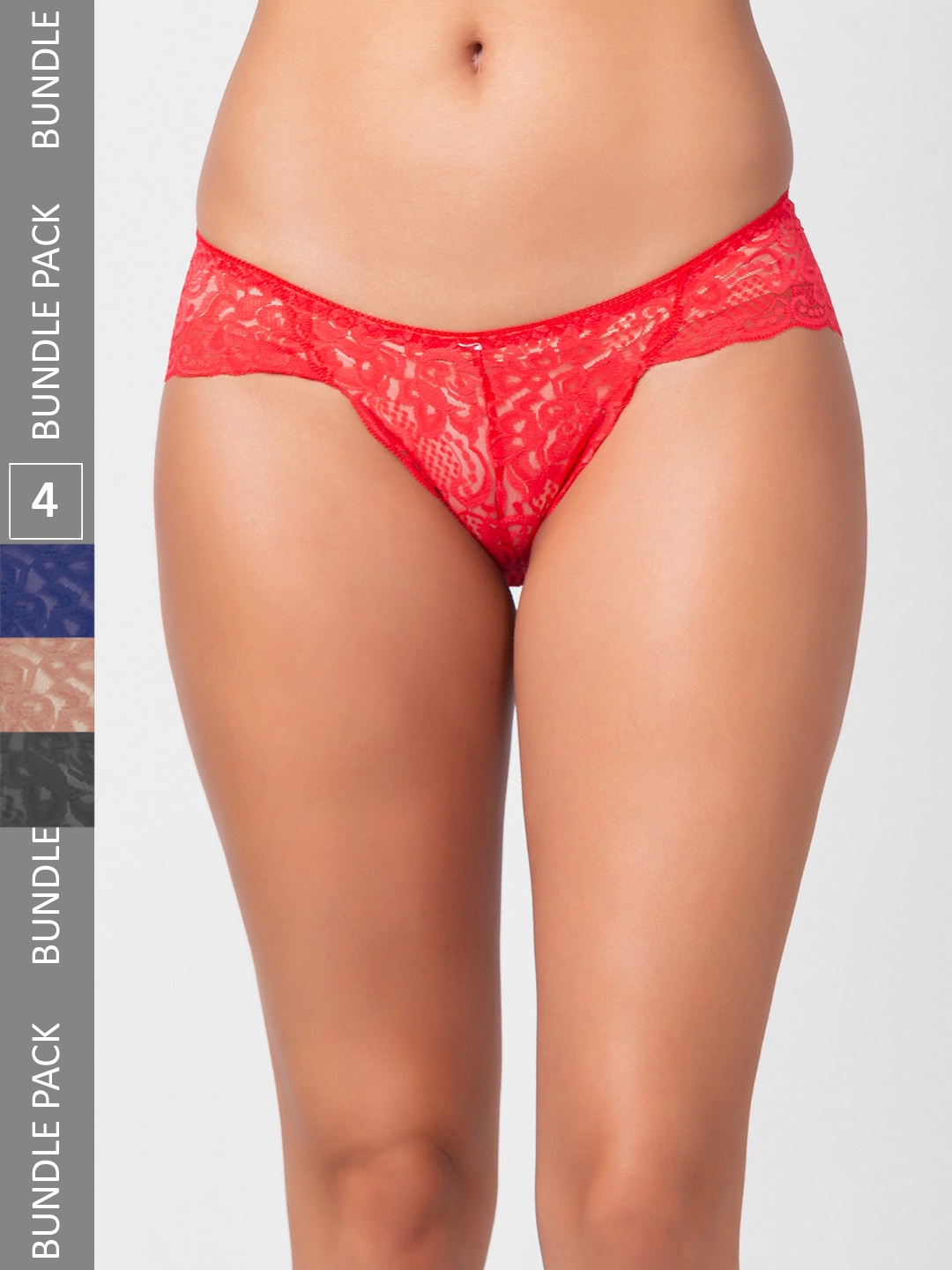 FashionRack Women Pack of 4 Assorted Self Design Hipsters Briefs