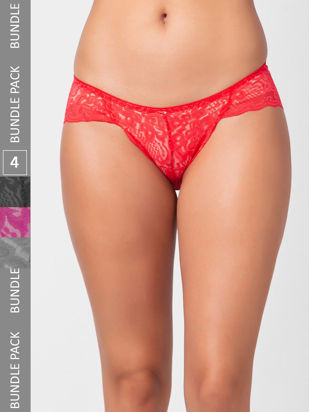 FashionRack Women Pack of 4 Assorted Laced Hipster Briefs