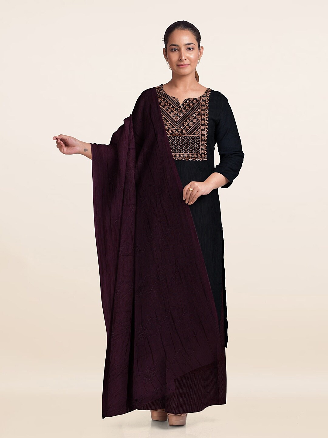 Pothys Unstitched Dress Material, Navy blue