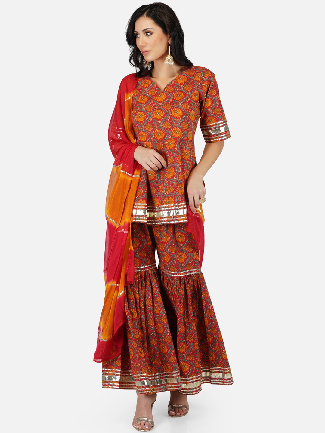METRO-FASHION Women Pure Cotton Floral Printed Kurta with Sharara & With Dupatta, Orange
METRO-FASHION Women Pure Cotton Floral Printed Kurta with Sharara & With Dupatta, Orange
