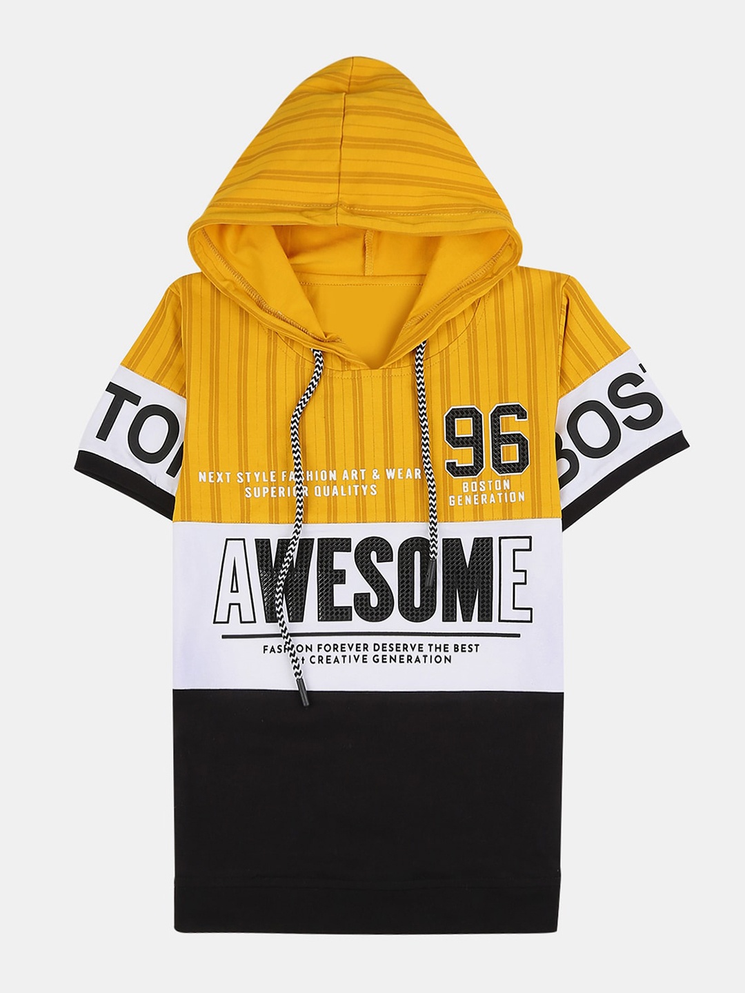 V-Mart Boys Mustard Yellow Typography Printed Applique T-shirt