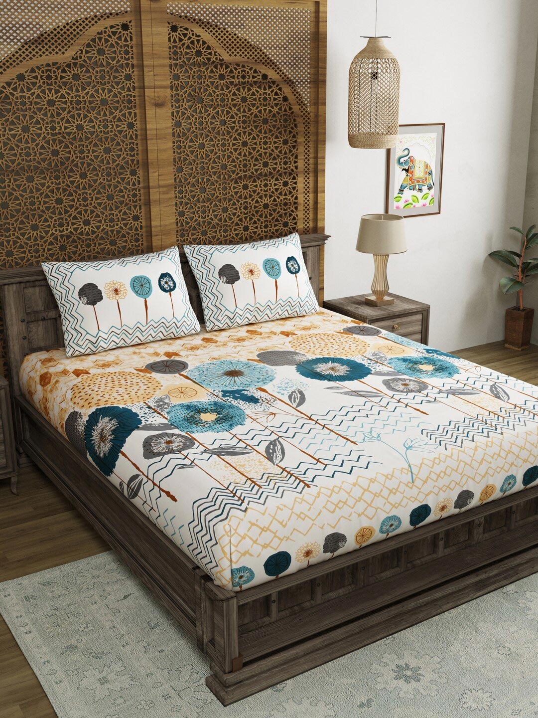 BLOCKS OF INDIA White & Blue Printed 210 TC Pure Cotton King Bedsheet & 2 Pillow Covers
BLOCKS OF INDIA White & Blue Printed 210 TC Pure Cotton King Bedsheet & 2 Pillow Covers