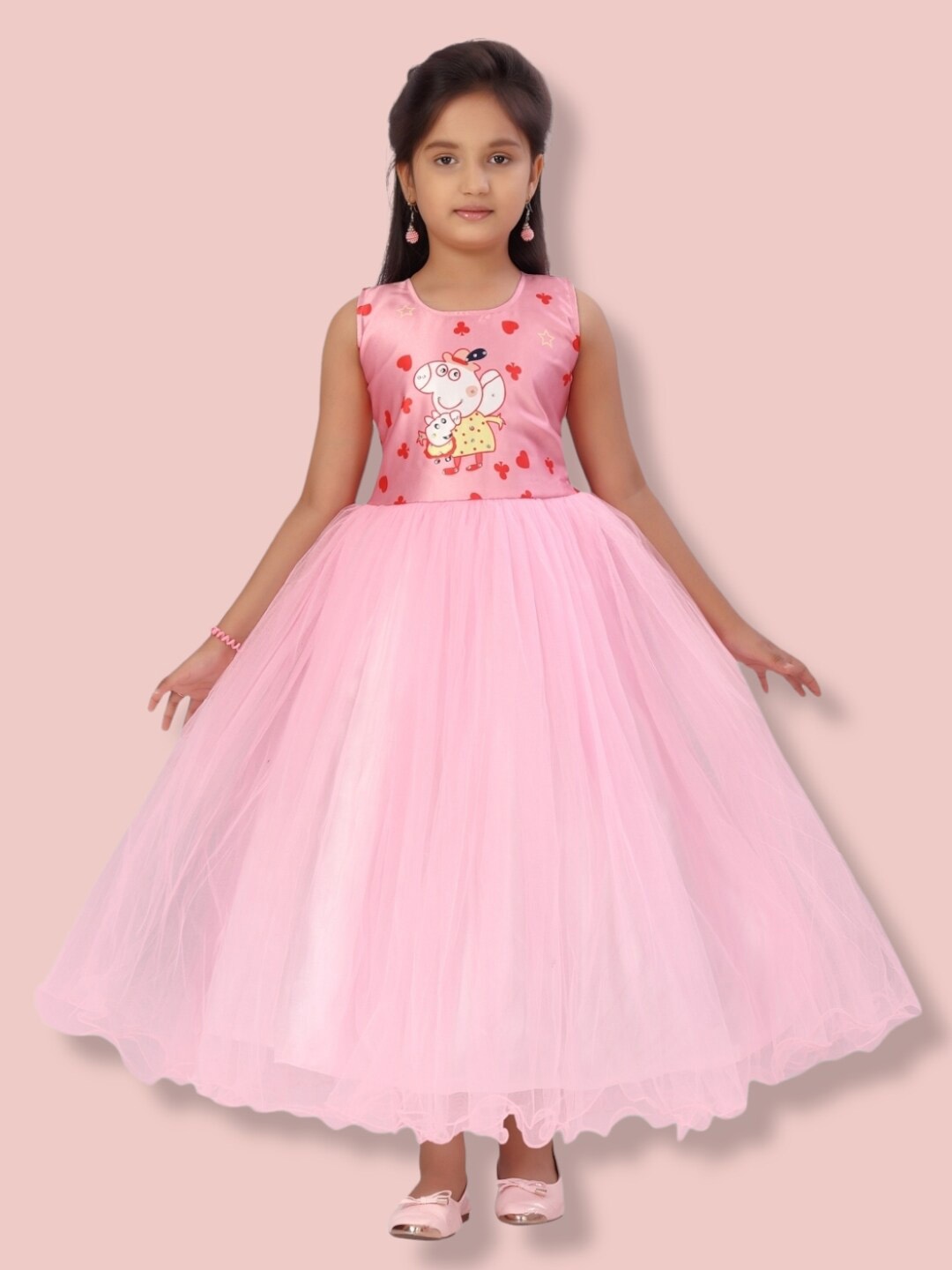 Aarika Girls Net Maxi Dress, Pink