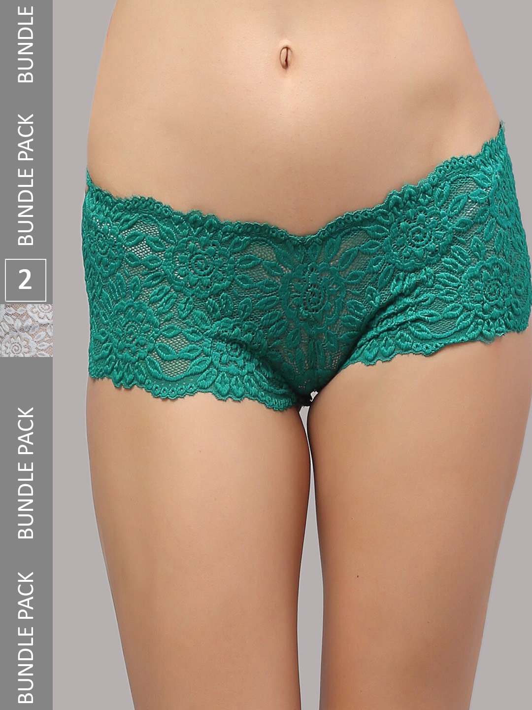 PrettyCat Women Pack of 2 Lace Boy Shorts Briefs, Green