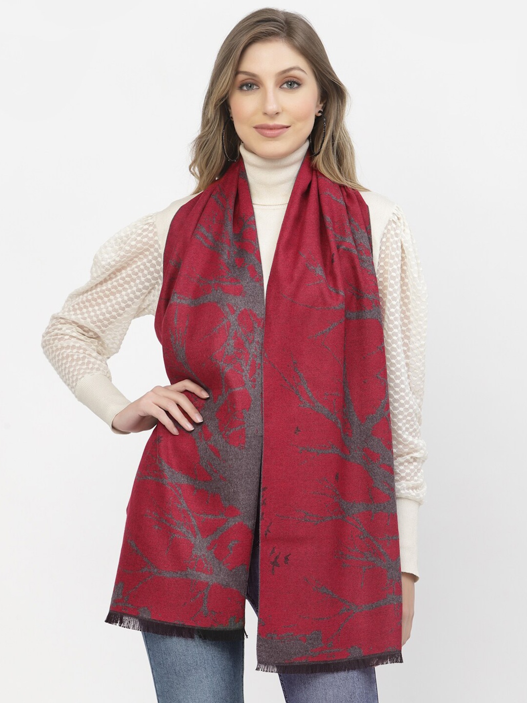 Calvadoss Women Woven Design Stole, Red