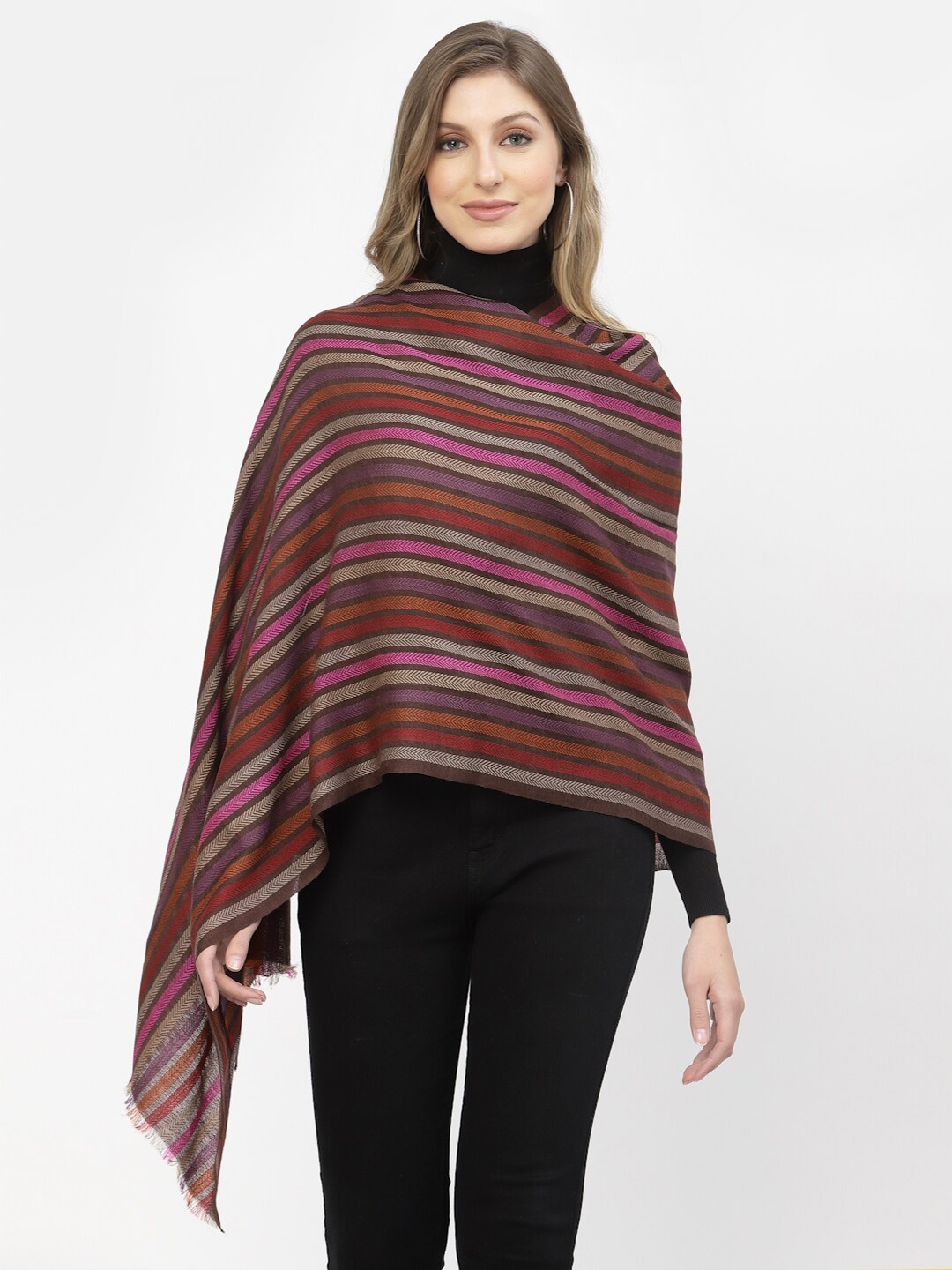 Calvadoss Women Striped Stole, Brown