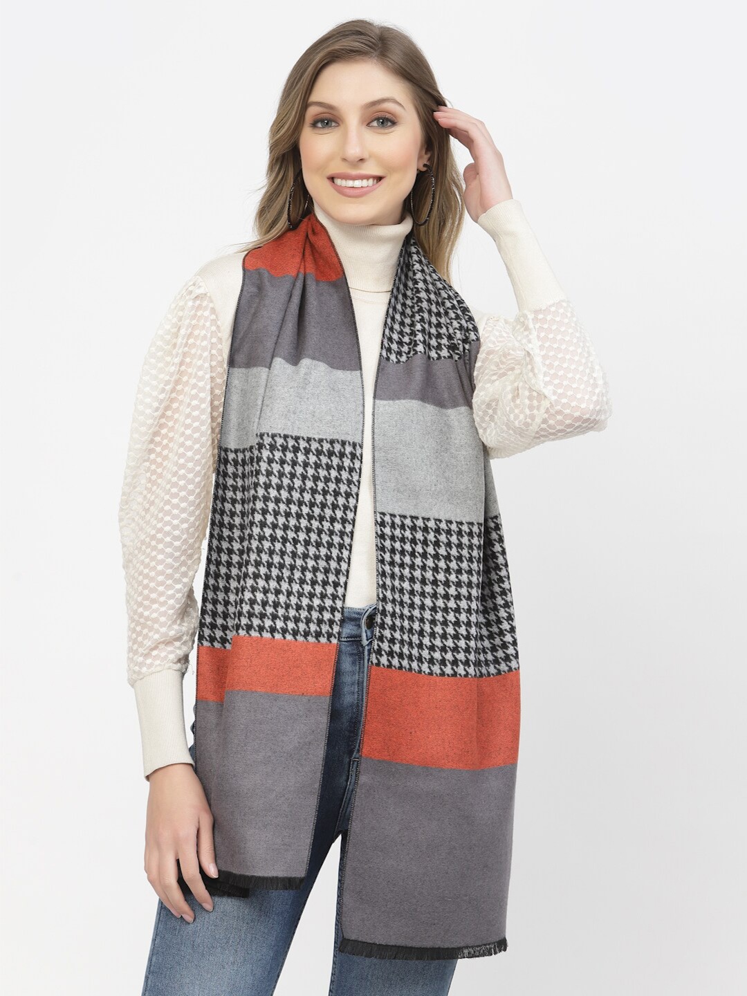 Calvadoss Women Woven Design Stole, Black