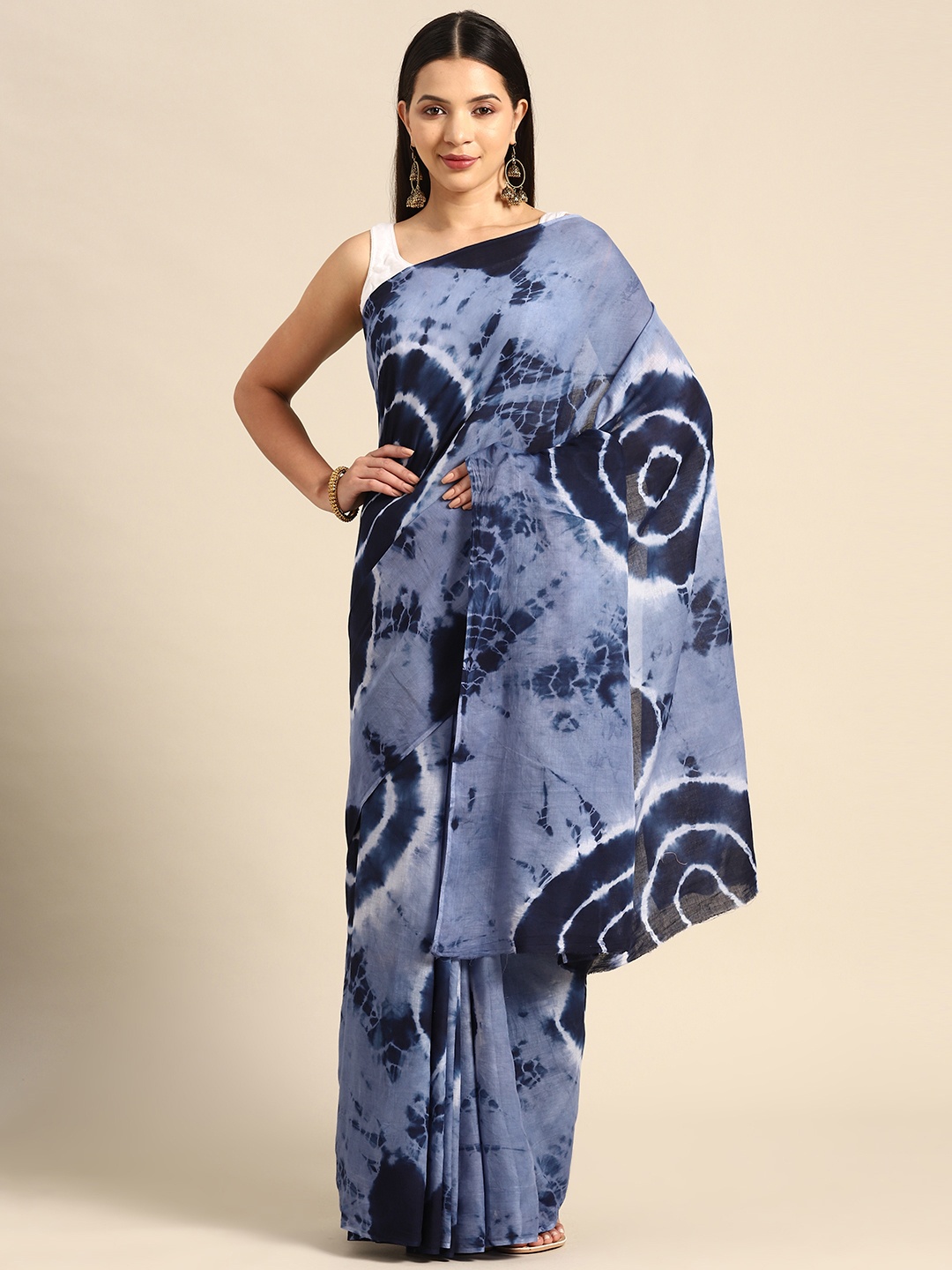 BUTA BUTI Tie and Dye Pure Cotton Saree, Blue
