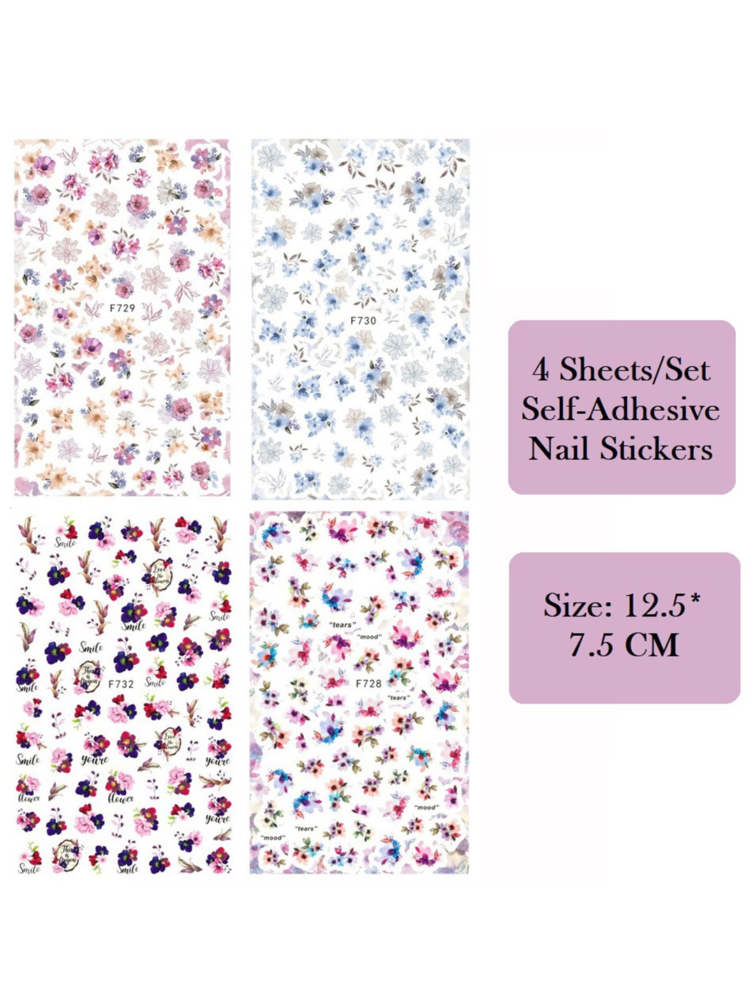 S.A.V.I. Set of 4 Sheets Self-Adhesive Floral Accessories DIY Nail Art Stickers, Multi
S.A.V.I. Set of 4 Sheets Self-Adhesive Floral Accessories DIY Nail Art Stickers, Multi