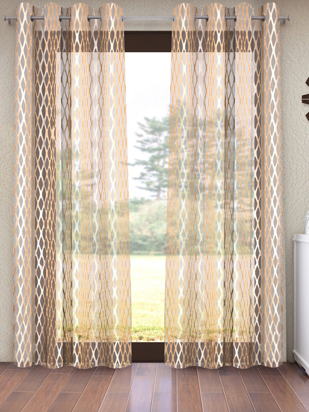 Home Sizzler Premium Diamond Gold-Toned & White Set of 2 Geometric Sheer Door Curtain
Home Sizzler Premium Diamond Gold-Toned & White Set of 2 Geometric Sheer Door Curtain