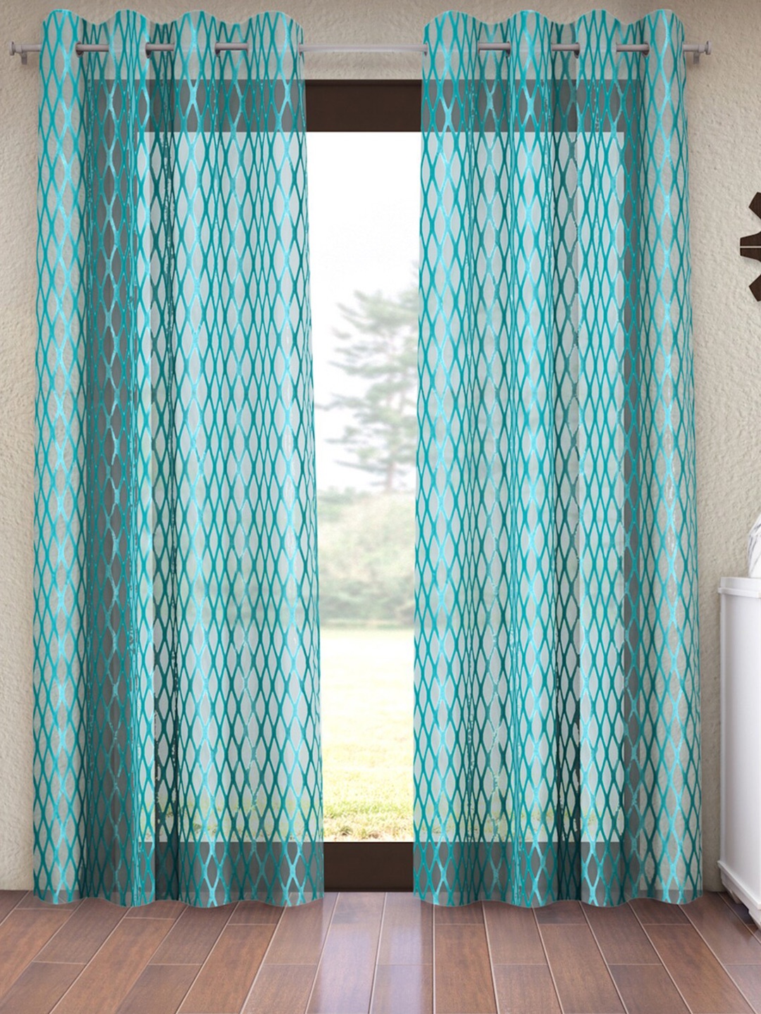 Home Sizzler Premium Diamond Turquoise Blue & White Set of 2 Geometric Sheer Long Door Curtain
Home Sizzler Premium Diamond Turquoise Blue & White Set of 2 Geometric Sheer Long Door Curtain