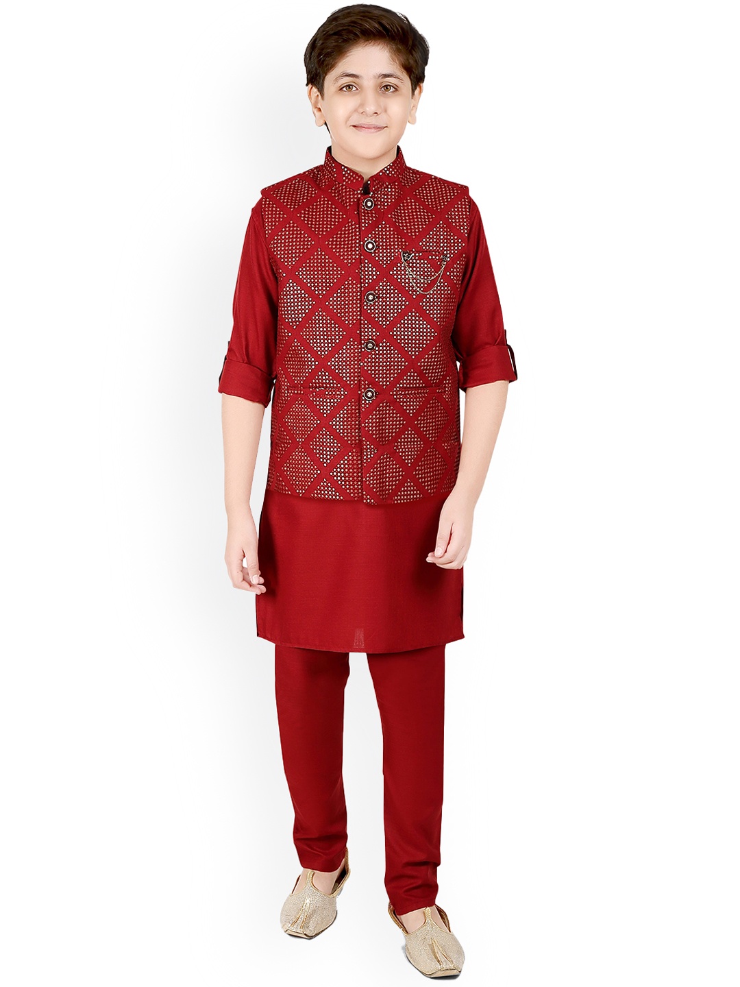 CAVIO Boys Maroon Kurta with Trousers