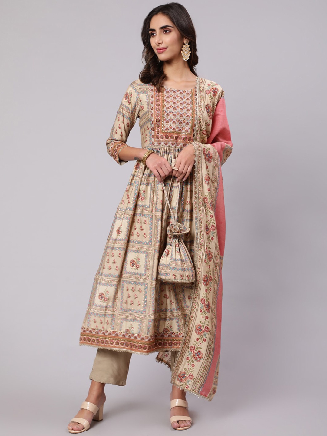 Nehamta Women Ethnic Motifs Printed Thread Work Kurta With Trousers & Dupatta, Cream
Nehamta Women Ethnic Motifs Printed Thread Work Kurta With Trousers & Dupatta, Cream