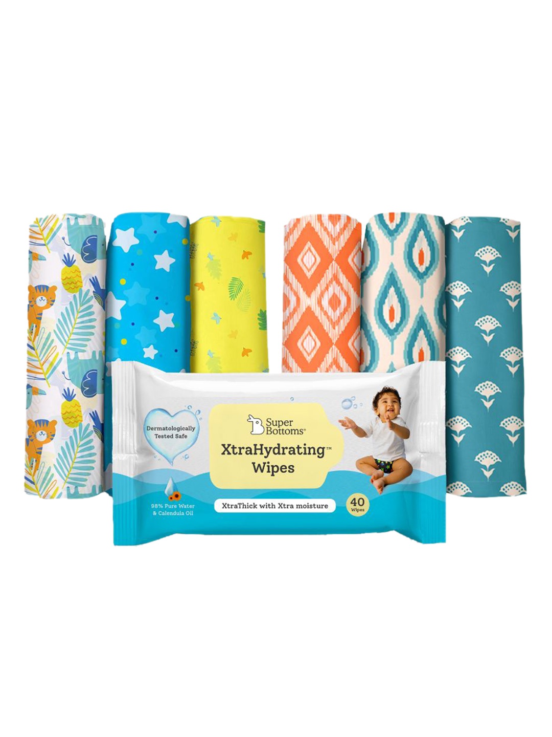 SuperBottoms Infants Set Of 6 Ikat Magic+Starry Woods Pure Cotton Swaddle & Wipes, Blue
SuperBottoms Infants Set Of 6 Ikat Magic+Starry Woods Pure Cotton Swaddle & Wipes, Blue
