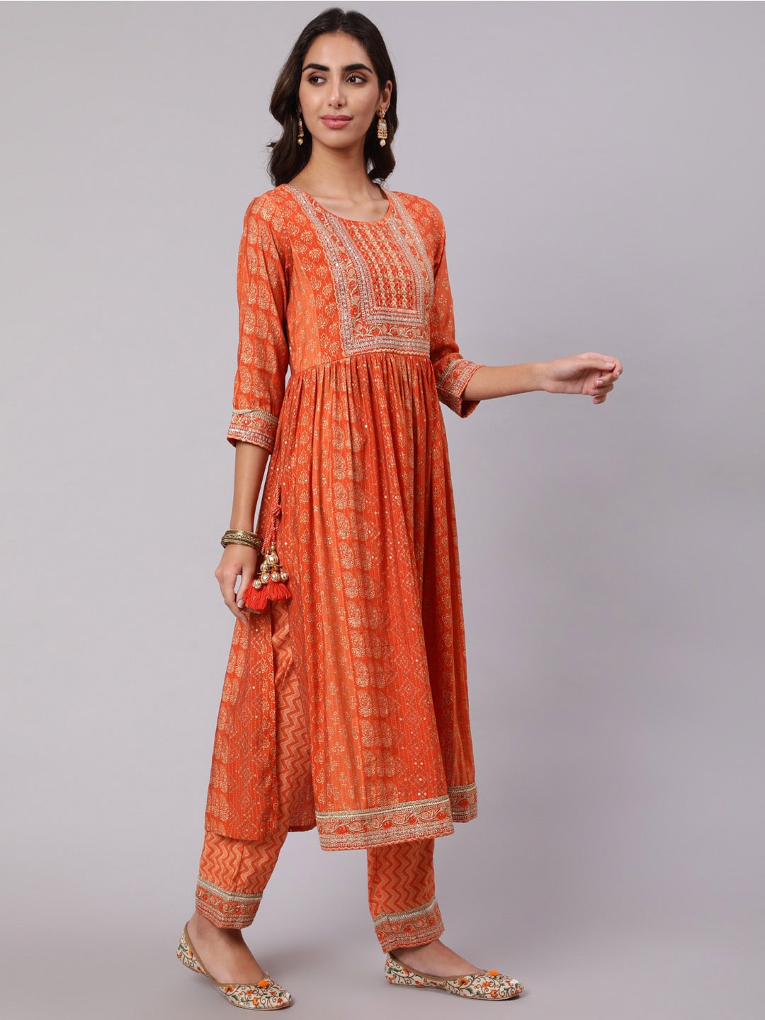 KALINI Ethnic Motifs Printed Mirror Work Cotton Kurta with Trousers & With Dupatta, Orange
KALINI Ethnic Motifs Printed Mirror Work Cotton Kurta with Trousers & With Dupatta, Orange