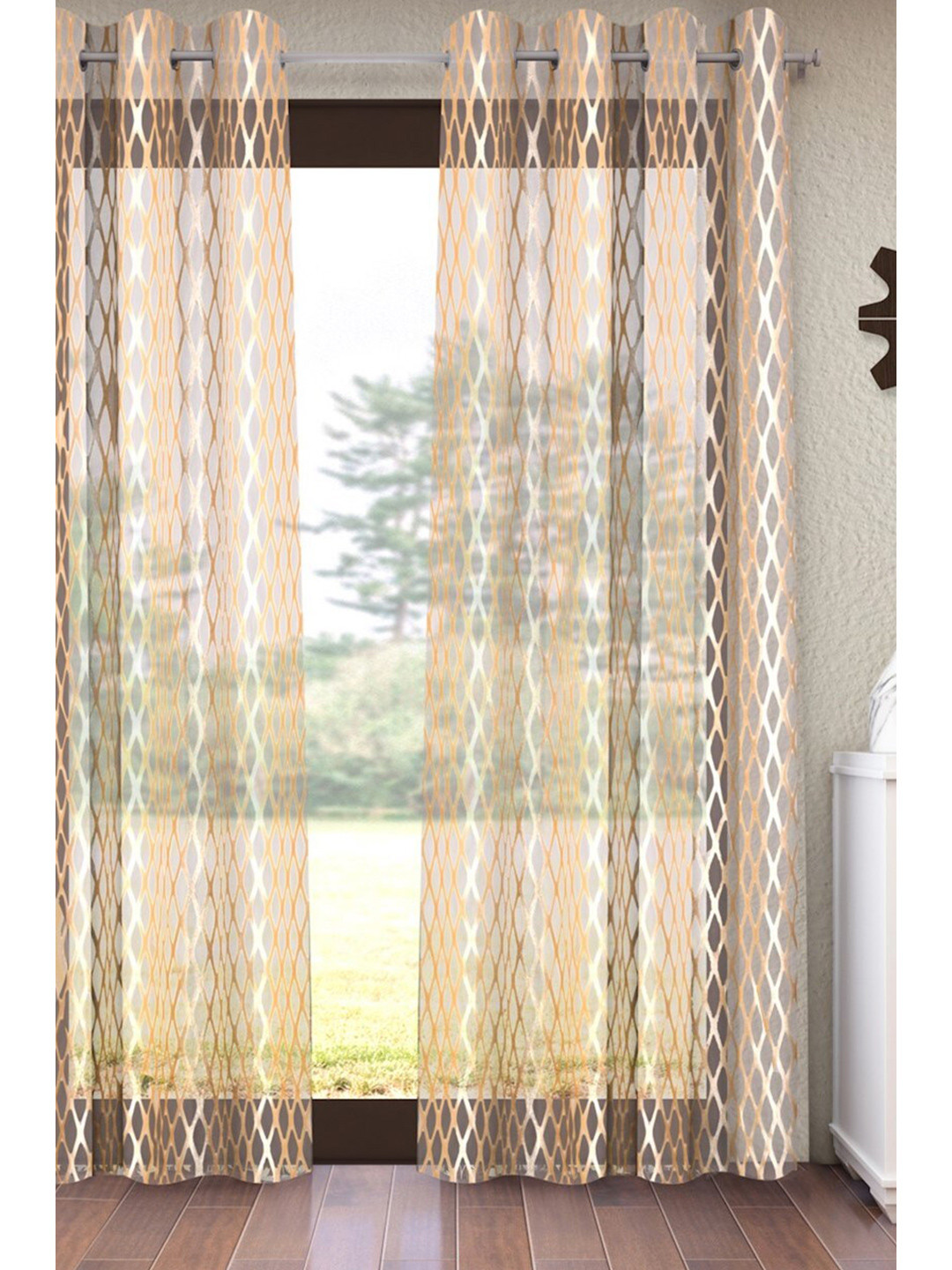 Home Sizzler Gold-Toned Geometric Sheer Long Door Curtain 
Home Sizzler Gold-Toned Geometric Sheer Long Door Curtain