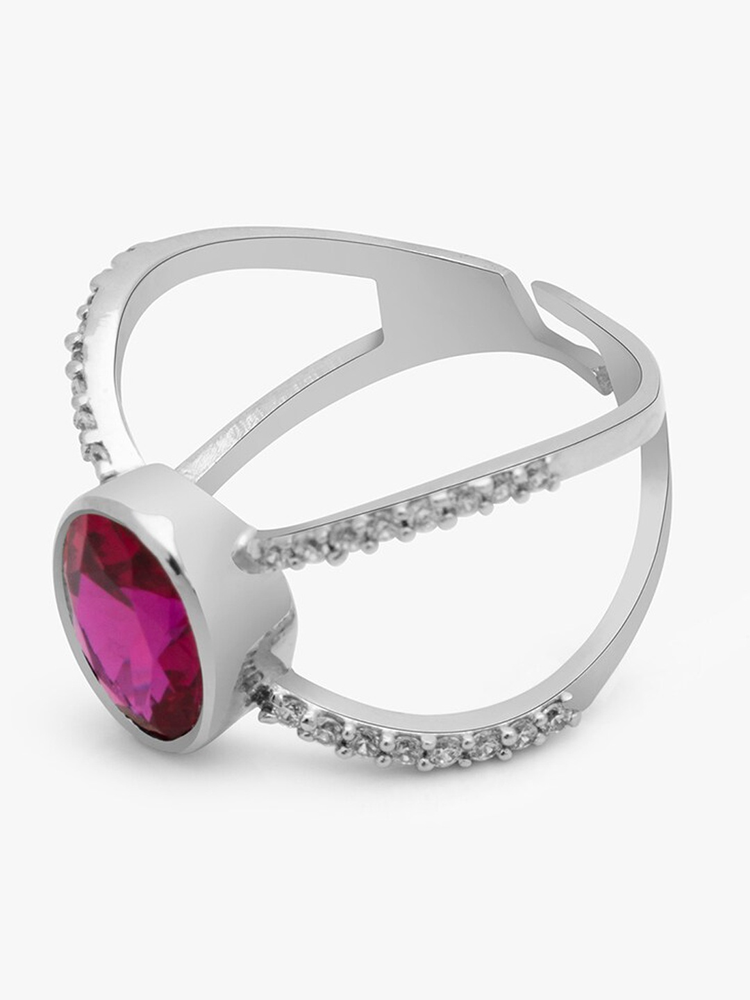 March by FableStreet 92.5 Sterling-Sliver Rhodium-Plated & CZ Studded Adjustable Finger Ring, Pink
March by FableStreet 92.5 Sterling-Sliver Rhodium-Plated & CZ Studded Adjustable Finger Ring, Pink