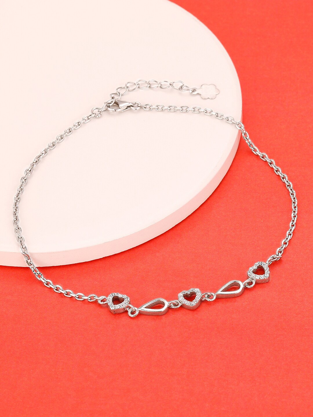 GIVA 92.5 Sterling Silver Rhodium-Plated Stone Studded Sparkling Love Story Charm Anklet
GIVA 92.5 Sterling Silver Rhodium-Plated Stone Studded Sparkling Love Story Charm Anklet