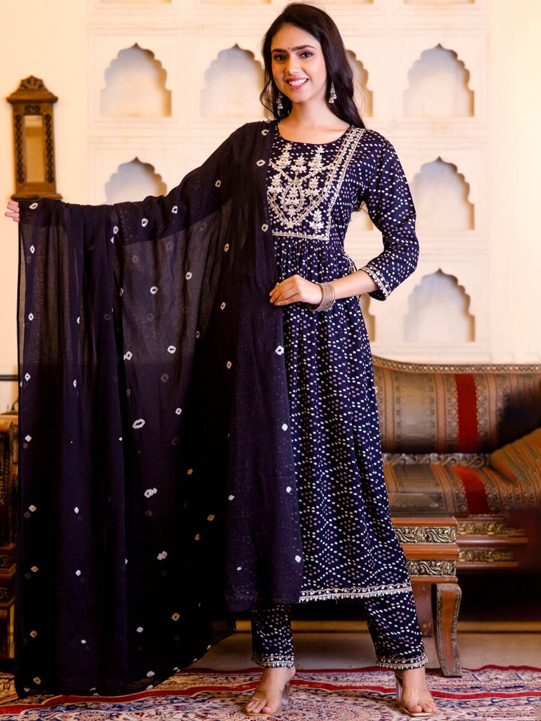 KALINI Women Floral Embroidered Thread Work Kurta with Trousers & With Dupatta, Blue
KALINI Women Floral Embroidered Thread Work Kurta with Trousers & With Dupatta, Blue