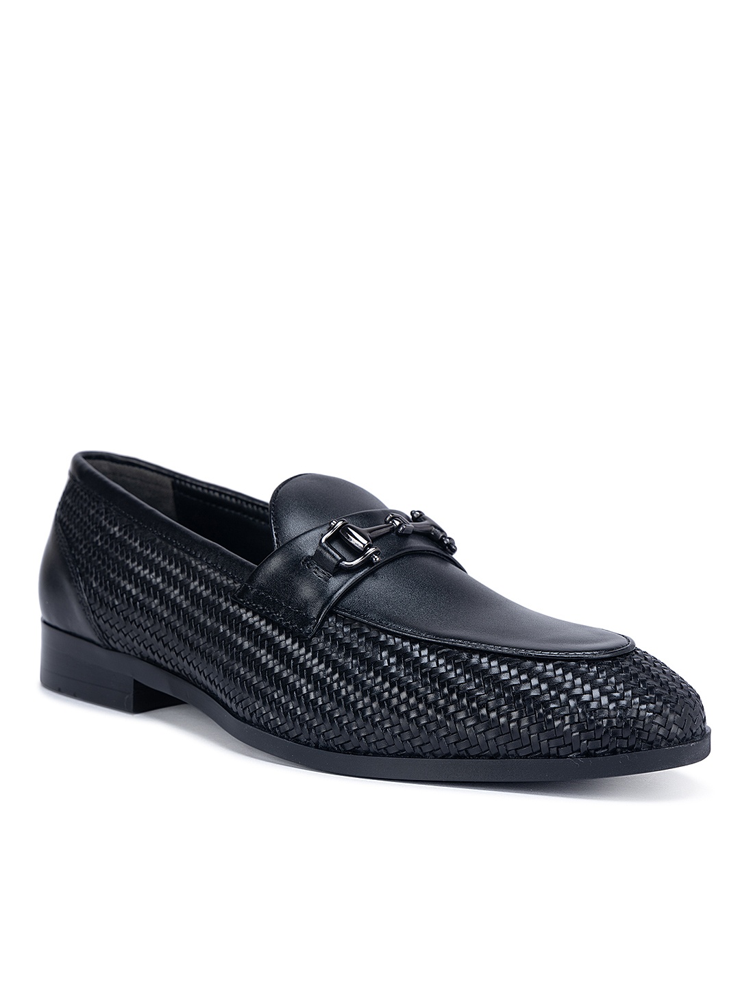 ROSSO BRUNELLO Men Textured Leather Formal Loafers, Black