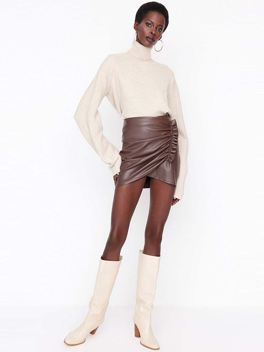 Trendyol Women Tulip Mini Skirt, Brown