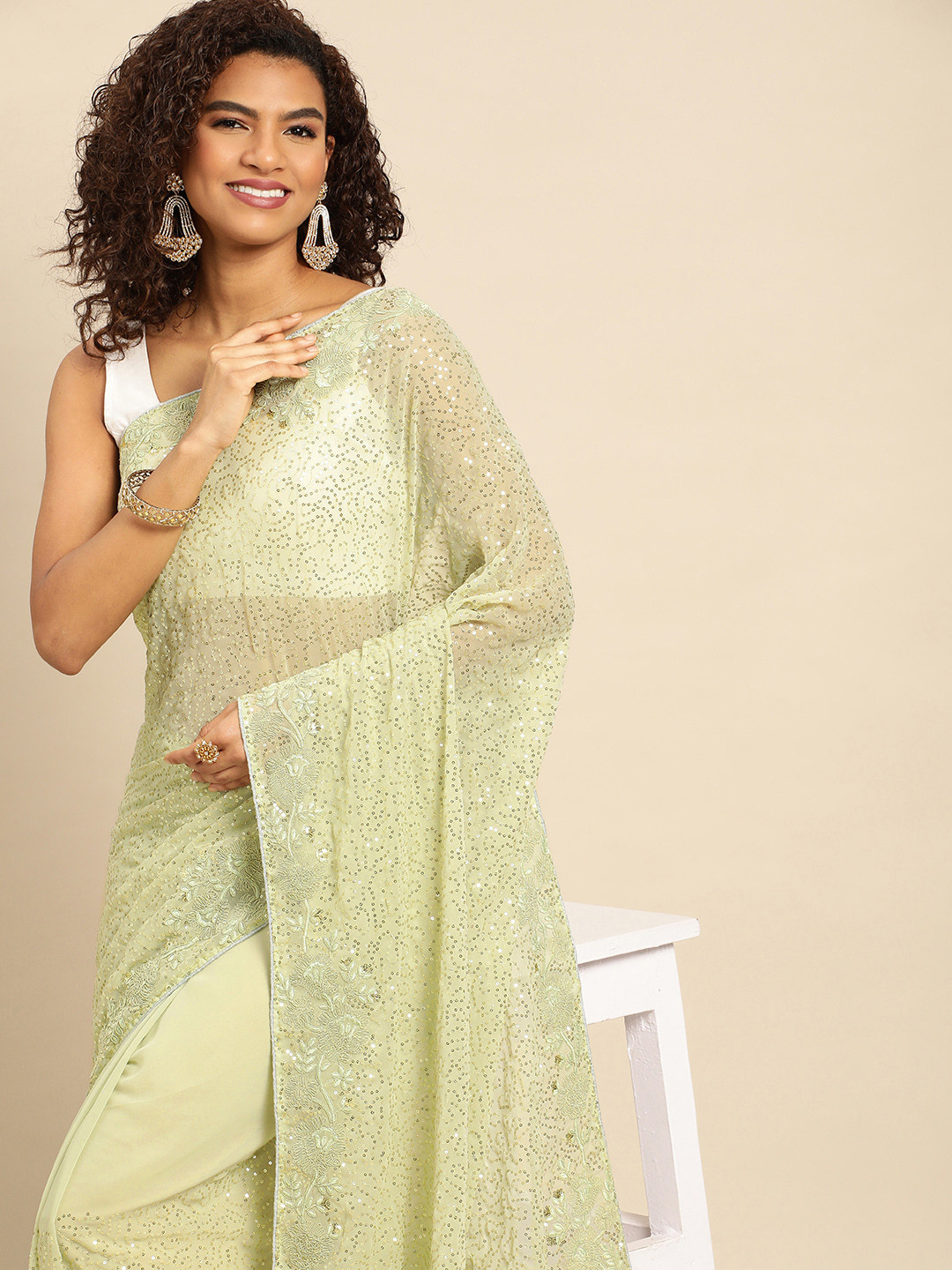 Mitera Embellished Sequinned Heavy Work Saree, Green
Mitera Embellished Sequinned Heavy Work Saree, Green
