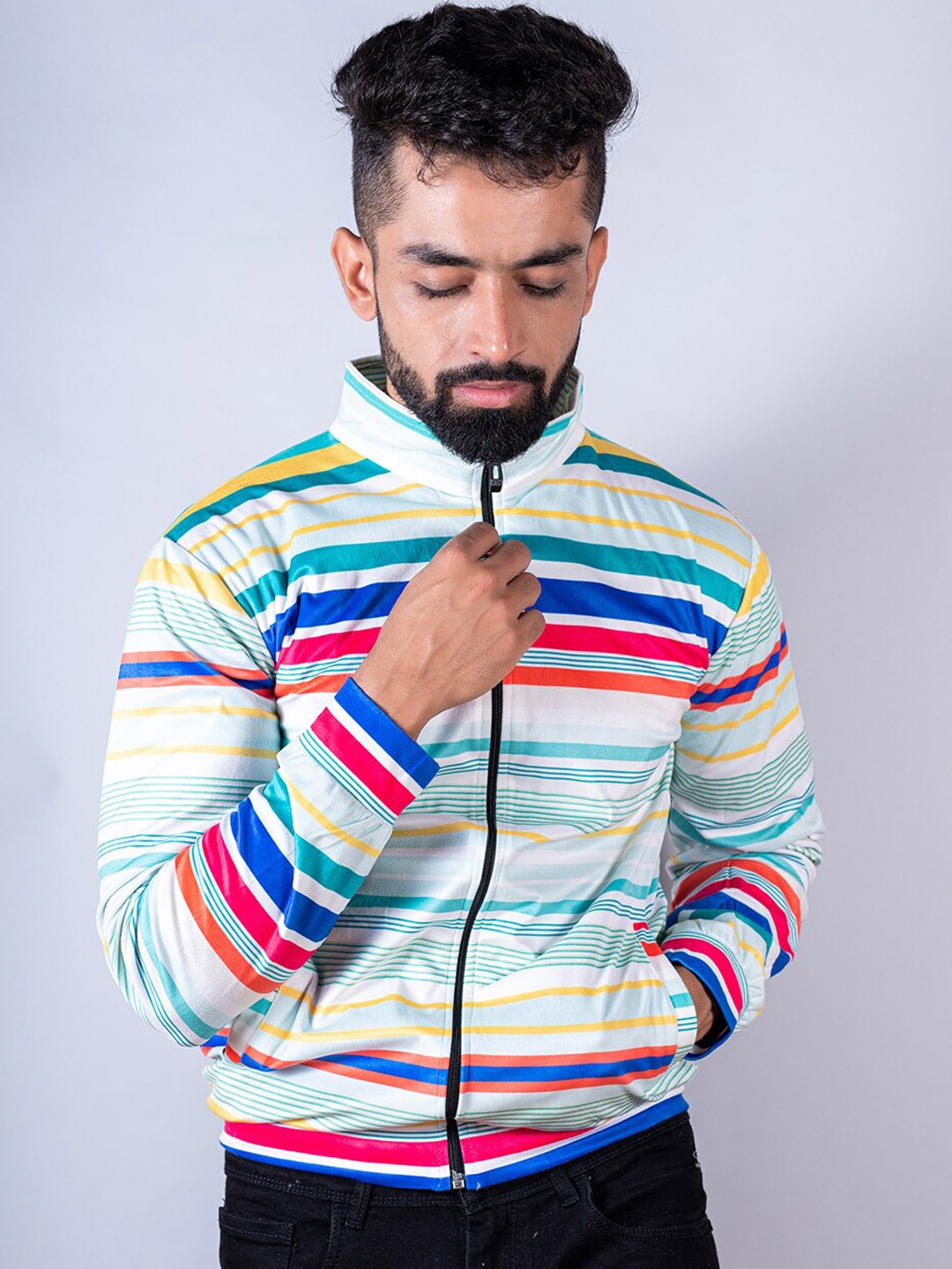 Tistabene Men Cotton Striped Lightweight Puffer Jacket, Green