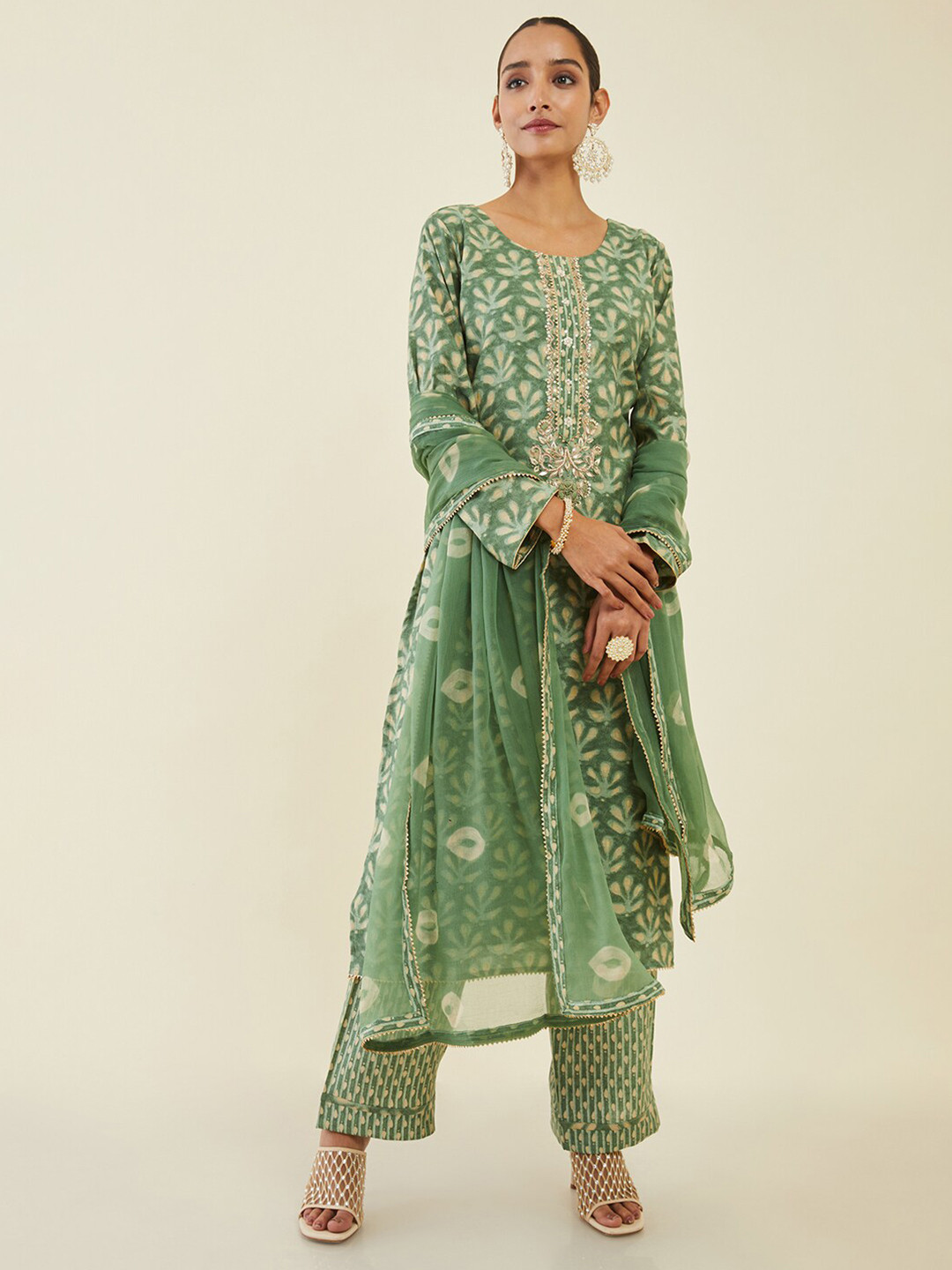 Soch Printed Unstitched Dress Material, Green 
Soch Printed Unstitched Dress Material, Green