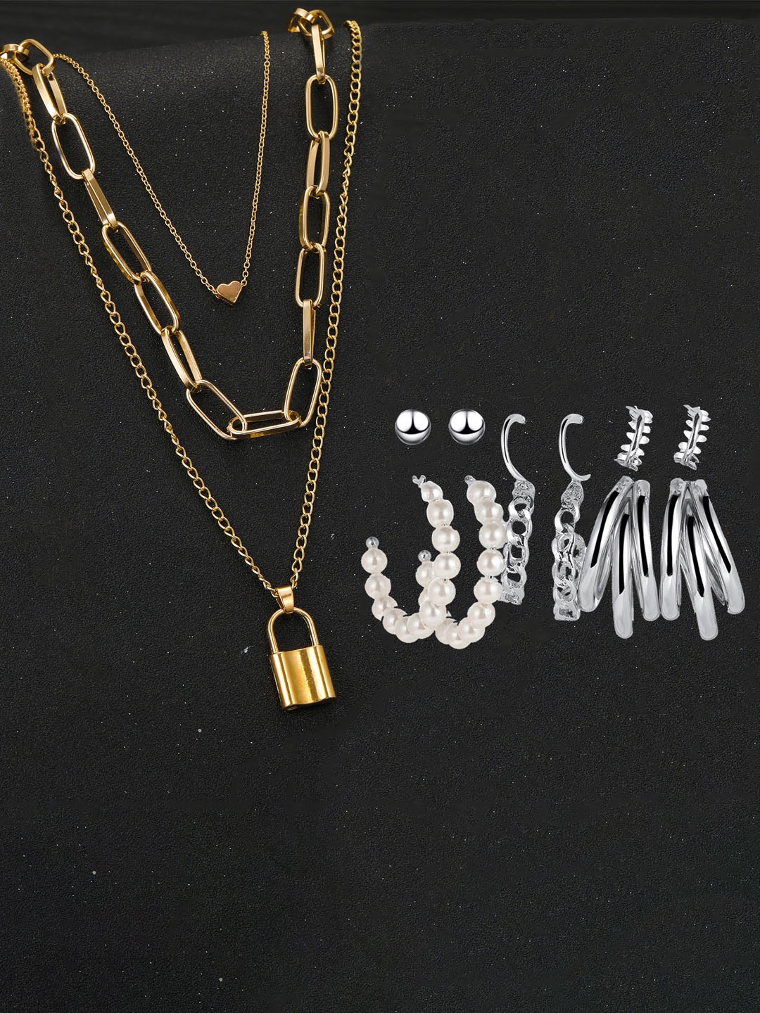 Jewels Galaxy Set Of 6 Gold Plated Layered Necklace & Contemporary Earrings Set, White
Jewels Galaxy Set Of 6 Gold Plated Layered Necklace & Contemporary Earrings Set, White