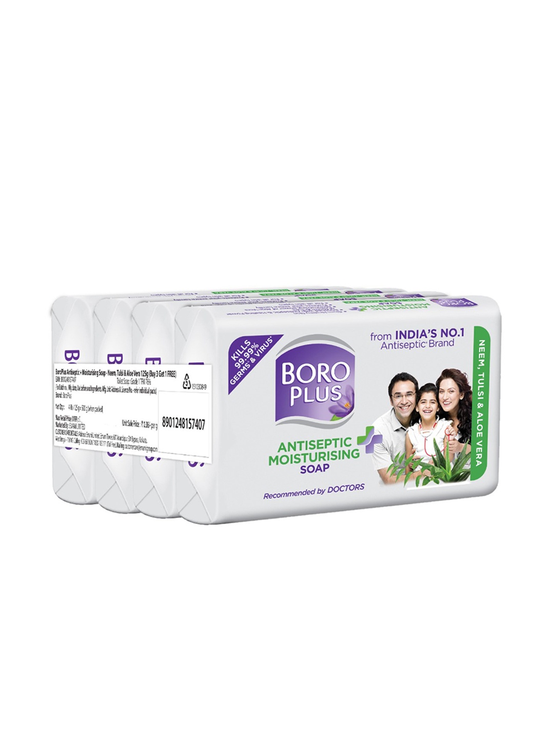 BOROPLUS Antiseptic Moisturising Soap with Neem Tulsi & Aloe Vera- Buy 3 get 1 Free, White
BOROPLUS Antiseptic Moisturising Soap with Neem Tulsi & Aloe Vera- Buy 3 get 1 Free, White