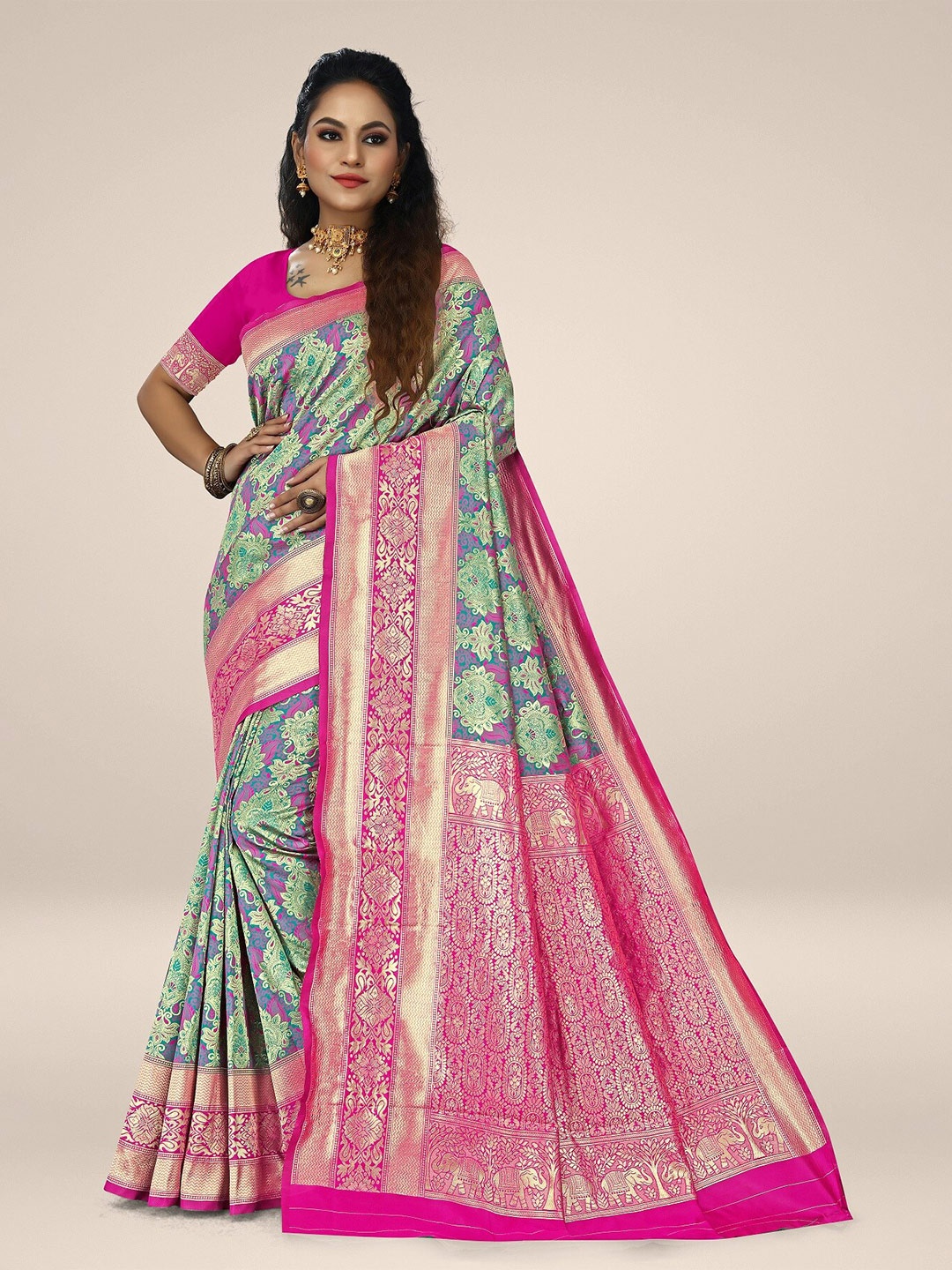 Rivana Woven Design Zari Banarasi Saree, Green